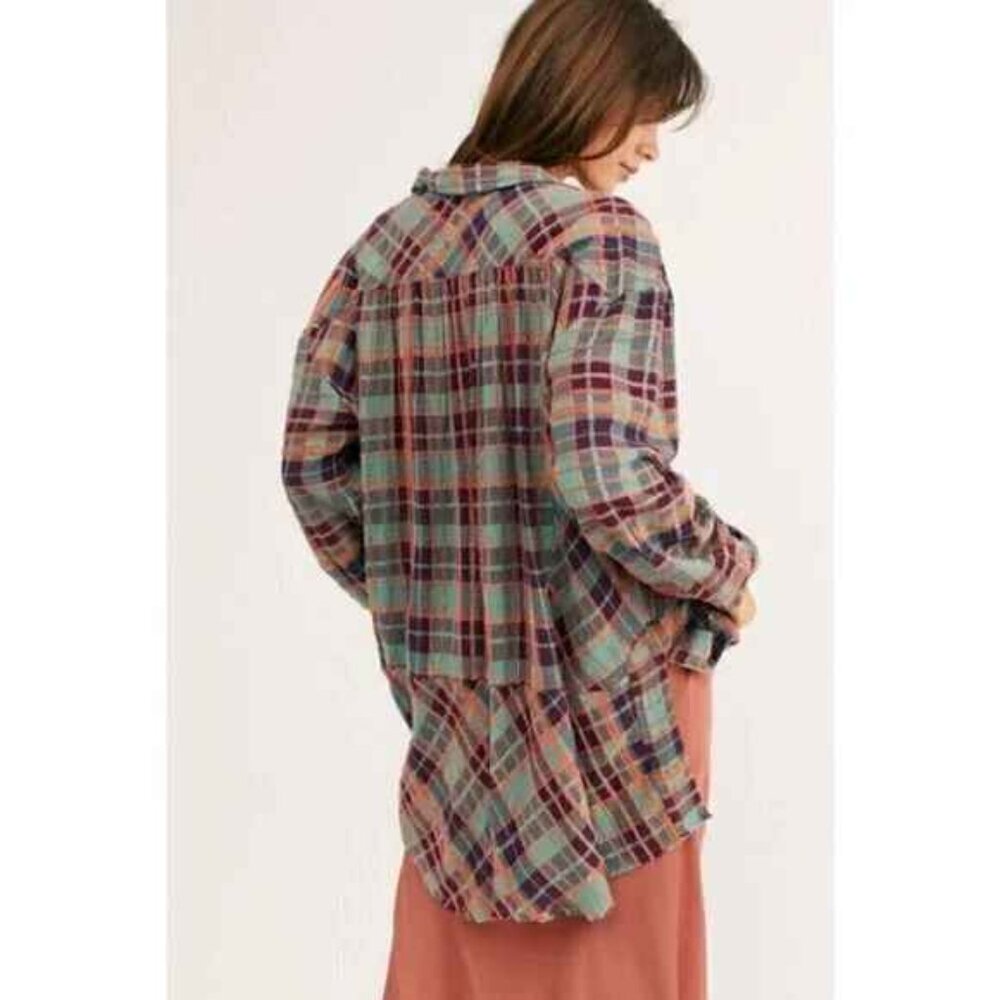 Free People We The Free Lela Plaid Tunic XL Oversized Pockets